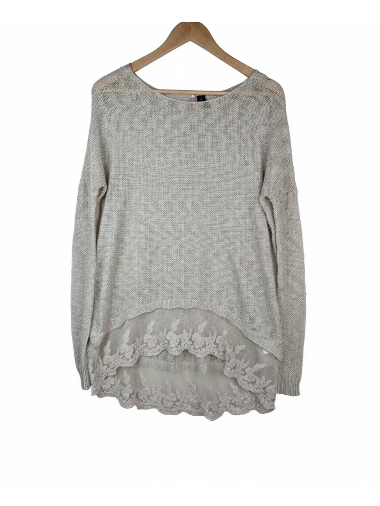 Love By Design Cream Open Knit Lace Trim Oversized Sweater Size Xs